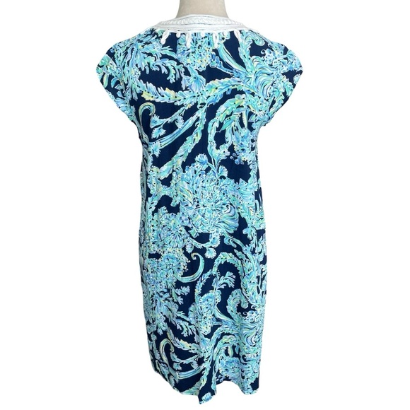 Lilly Pulitzer Madia Tunic Blue Dress Women Size L Coastal Nautical Floral Rayon - Picture 3 of 7
